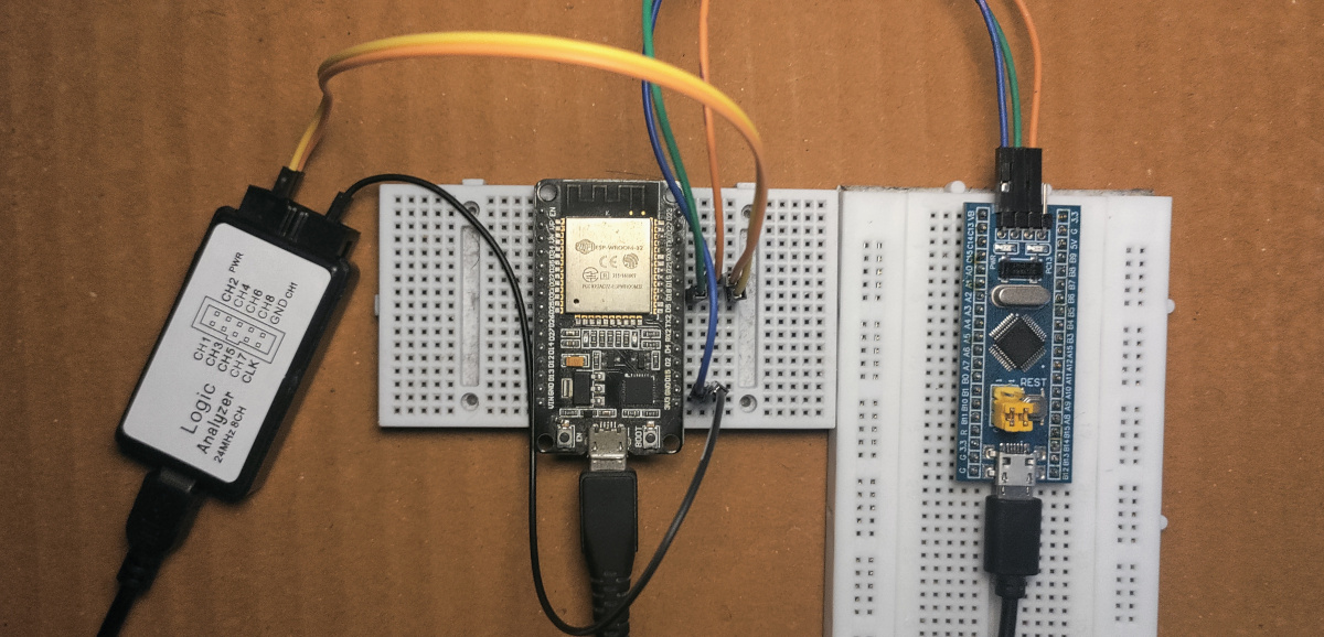 ESP32 connected to the STM32 SWD pins